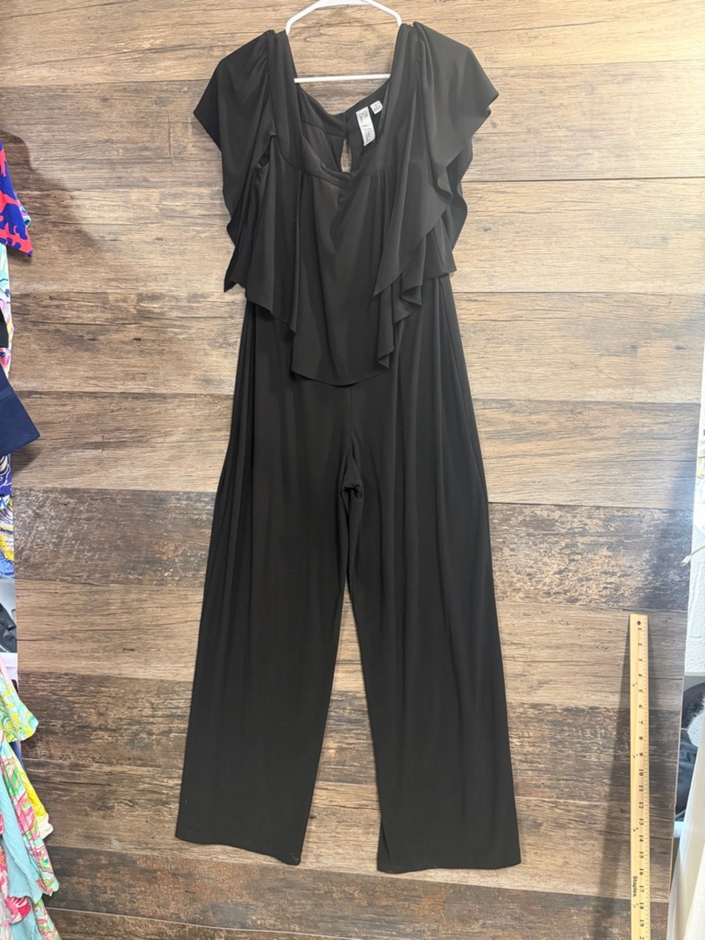 Emma & Michele Black Ruffle-Front Wide-Leg Jumpsuit